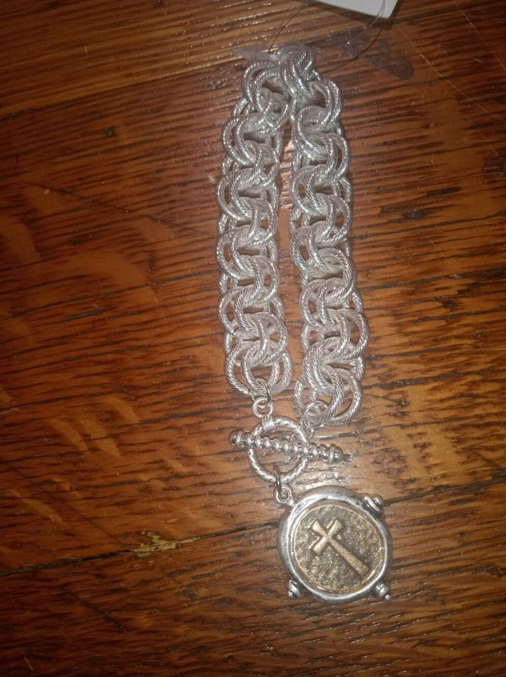 Silver Double Strand Rope Chain Bracelet with Toggle Clasp